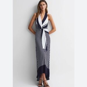 REISS AMELIA STRIPED POLKA DOT
HALTER MAXI DRESS, Size 6. New No Tag